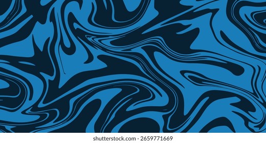 Têxtil sem emenda Pintura Ondas dinâmicas líquidas Textura de mármore fluido, Cartaz geométrico abstrato colorido, banner, fundo de cartões em azul escuro, amarelo, cores roxas para capas, apresentações.