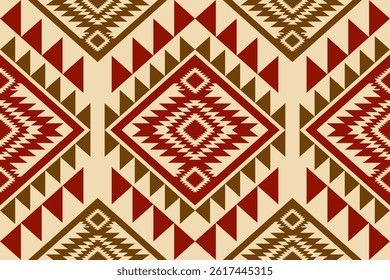 A seamless textile pattern featuring diamond and triangle shapes inspired by traditional tribal design elements..