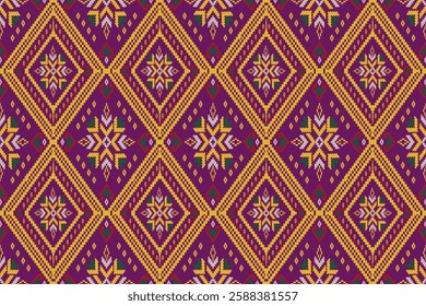 “Elegant seamless textile pattern featuring a fusion of traditional and contemporary design. vector showcases floral-inspired and geometric square motifs, seamless pattern, seamless, seamless ethnic