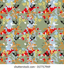 Seamless textile pattern on green background