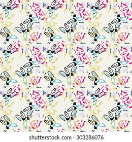Seamless textile pattern with pink, black and blue elements