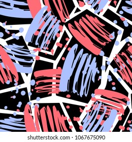 Seamless textile pattern print .Fashion trendy expressive hand drawn ink strokes.Perfect funky vector background for apparel,wrapping, decoration