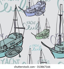 Seamless textile pattern sketch yacht in vintage style