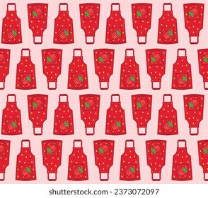 Seamless textile pattern of Strawberry kitchen appliances. Flat fruit and flower pattern set. kitchen appliances clipart and kitchenware. Seamless pattern with strawberry in cartoon style.