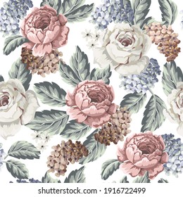 Seamless textile pattern with vintage flowers. Floral victorian fabric