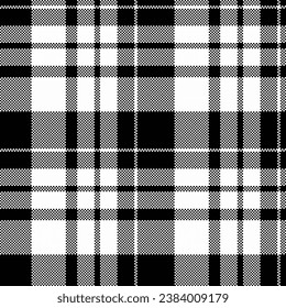 Nahtlose Textil-Plaid aus Schachmuster Tartan mit einer Textur, Vektorhintergrund in Schwarz-Weiß-Farben.
