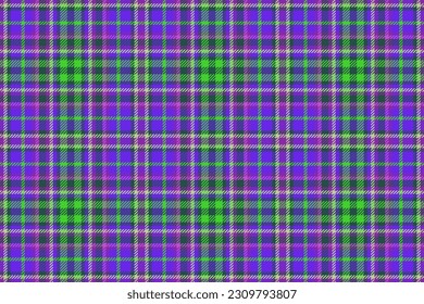 Seamless textile plaid of tartan check fabric with a pattern vector background texture in purple and turquoise colors.