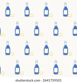 Seamless Textile Print Pattern. Mediterranean Atmosphere. Travel and Vacation Rest Theme. Summer Resort Fabric Swatch Doodle Line Art 
 Hand Crafted Decoration. Simple Sketch Outline Drawing.