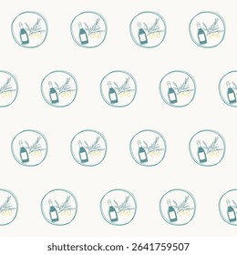 Seamless Textile Print Pattern. Mediterranean Atmosphere. Travel and Vacation Rest Theme. Summer Resort Fabric Swatch Doodle Line Art 
 Hand Crafted Decoration. Simple Sketch Outline Drawing.