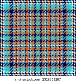 Seamless textile tartan of plaid vector texture with a check pattern fabric background in cyan and dark colors.