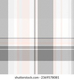 Seamless textile vector of plaid check background with a texture tartan fabric pattern in white and grey colors.