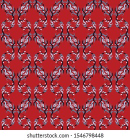 Seamless textile vintage ornate pattern red background colorful ornaments great for clothing, carpet, scarf, curtains, any print, wallpaper, fabric 