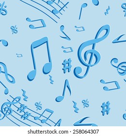 Seamless texture with 3d blue notes