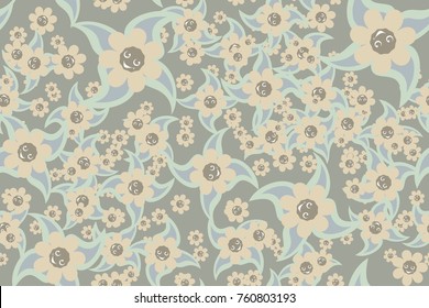 Seamless texture of 5 colors. Flowers and leaves.