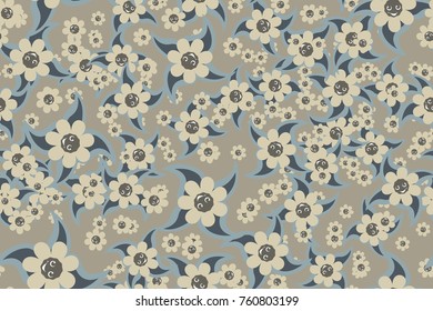 Seamless texture of 5 colors. Flowers and leaves.