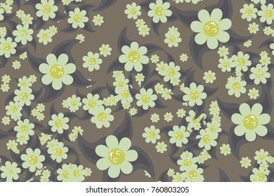 Seamless texture of 5 colors. Flowers and leaves.