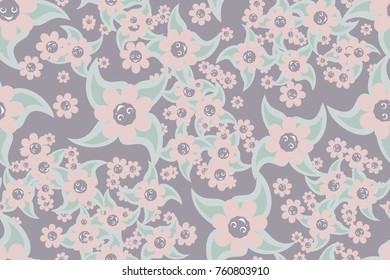 Seamless texture of 5 colors. Flowers and leaves.
