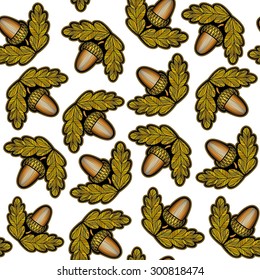seamless texture of abstract acorn with leaves isolated on white