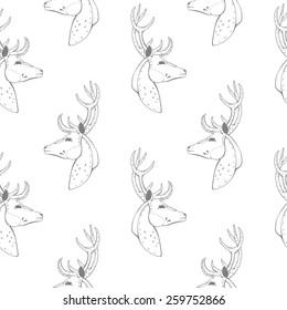 Seamless texture with abstract deer heads. Vector backdrop. 