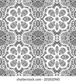 Seamless texture with abstract flowers, monochrome ethnic ornament, hand drawn pattern, ornate background