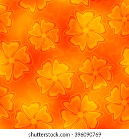 Seamless Texture. Abstract Flowers on a Orange Background. Mesh gradient and Transparency was Used. EPS-10.