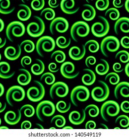 Seamless texture of abstract Green Swirls. Illustration on black