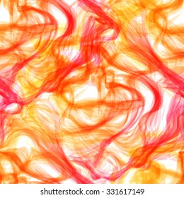 Seamless texture, abstract orange, yellow, gold fire background, vector pattern with stains, shimmering haze. Hair, strands, tangle, wave.