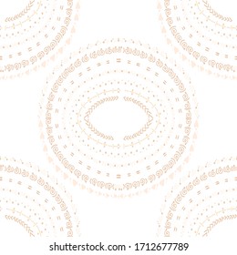 Textura transparente de adornos abstractos en círculo. Diseño decorativo para papel pintado, web, textil, impresiones. Formas ornamentales de estilo étnico sobre fondo blanco. Coloridos detalles redondos.