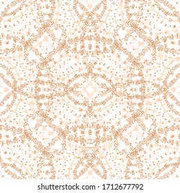 Seamless texture of abstract ornaments in circle. Decorative pattern for wallpaper, web, textile, prints. Ethnic style ornamental shapes on white background. Colorful doodle round details.