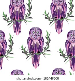Seamless texture abstract owl sitting on a branch