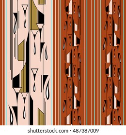 Seamless texture with abstract pattern of decorative graphic pencils and lines on brown background
