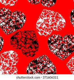 Seamless texture with abstract pattern with hearts on a red background