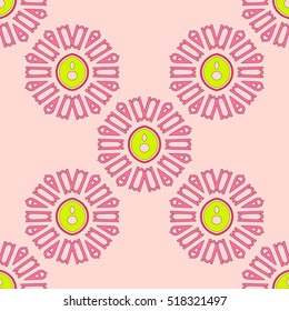 Seamless texture. Abstract symmetrical image. The yellow and pink.