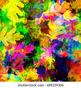 Seamless texture. Abstract vector background. Bright leaves pattern. Watercolor effect. Autumn mood