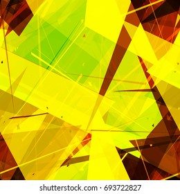 Seamless texture. Abstract vector background. Yellow, brown, green chaotic triangles