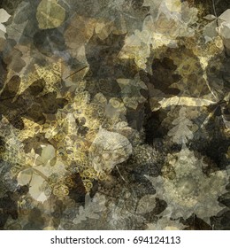 Seamless texture. Abstract vector background. Brown floral pattern. Fallen leaves and decorative elements. Autumn mood.