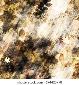 Seamless texture. Abstract vector background. Fallen leaves and decorative elements. Brown pattern. Autumn mood