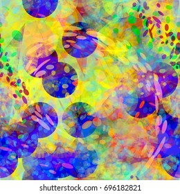 Seamless texture. Abstract vector background for web page, banners, fabric, home decor, wrapping. Circles and dynamic elements. Colorful pattern. Yellow, blue, pink,  green colors