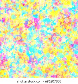 Seamless texture. Abstract vector background for web page, banners, fabric, home decor, wrapping. Yellow, blue, purple colors. Spots and circle lines