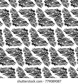 Seamless texture with abstract waves which look like fir trees. Repeating background. Modern tile pattern. Black and white colors.