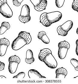 Seamless texture - acorns in black and white style