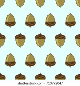 Seamless texture. Acorns on a blue background