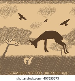 Seamless texture African animals in doodle style. Vector.