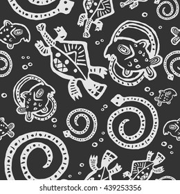 seamless texture African Injun folk style pattern black and white