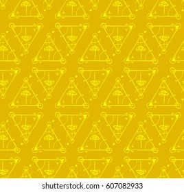Seamless texture with all seeing eye pyramid symbol. Triangle with eye. Pattern. Original modern background for your design.