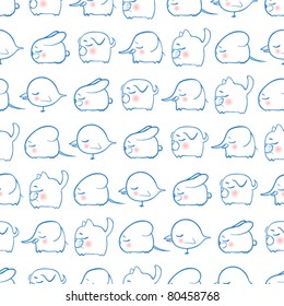 Seamless texture with amusing sleeping animals. Vector illustration.