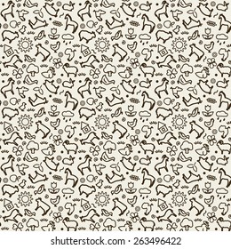 Seamless texture with animals on a farm. A vector.