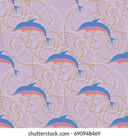 Seamless texture with apod of dolphins under water, illustration for background