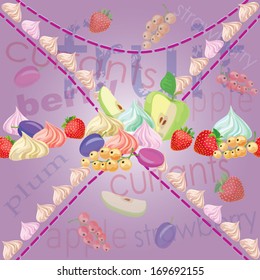 seamless texture with apples, currants, strawberry, plums and fruit zephyr
