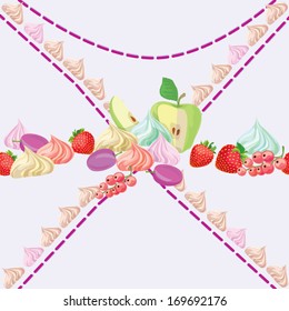 seamless texture with apples, currants, strawberry, plums and fruit zephyr